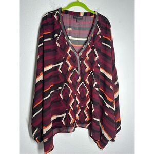 Lane Bryant Aztec Design & Beaded Batwing Poncho Flowy Lightweight Top Sz 22-24